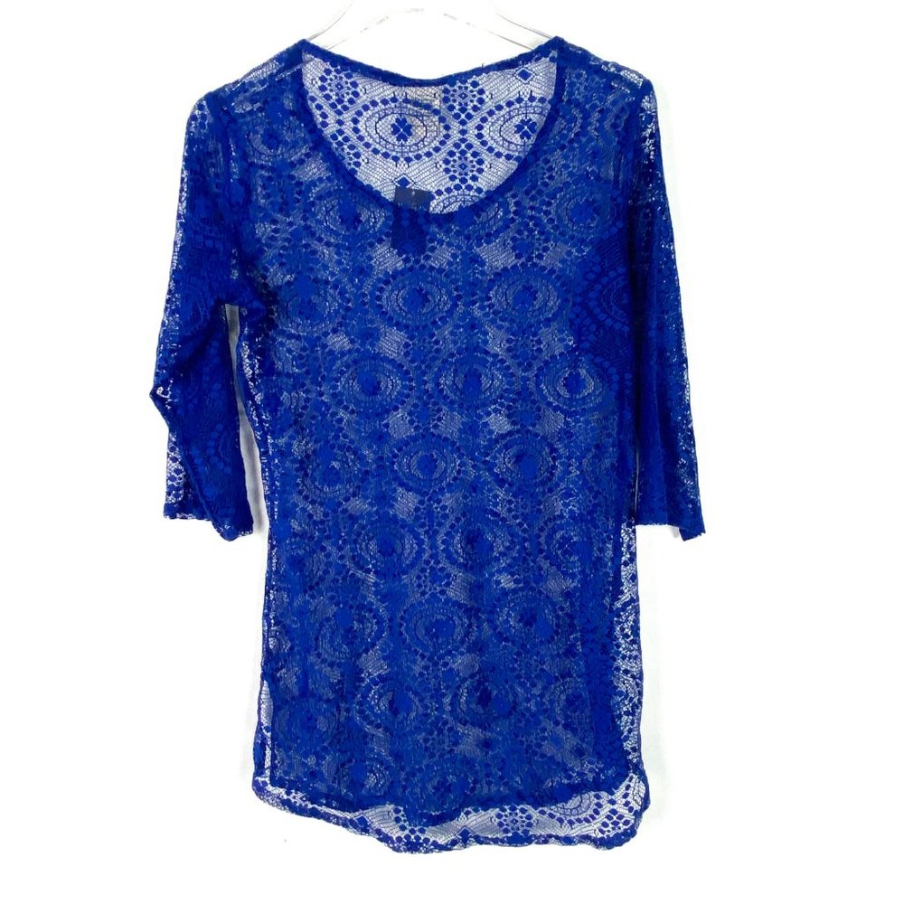 NWT Abercrombie & Fitch Royal Blue Lace 3/4 Sleeve Top Swim Cover Up Size XS NEW - Picture 7 of 9